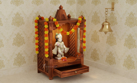 Large storage drawer on the Divya wooden mandir