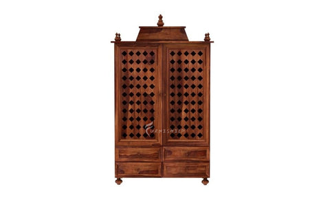 Wooden cabinet with intricate design on a white background