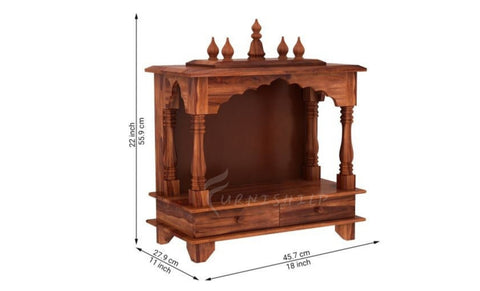 Close-up of the storage drawers on the Advika pooja mandir