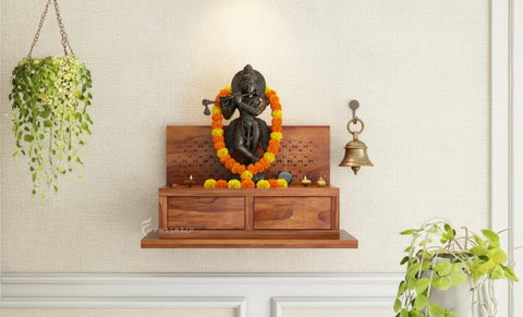Vihana modern wall-mounted pooja mandir with drawers
