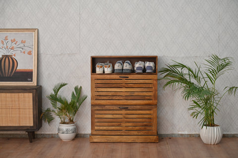 Furnishilp Solid Mango Wood Shoe Rack for Entryway