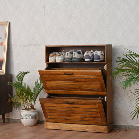 Furnishilp Solid Mango Wood Shoe Rack for Entryway