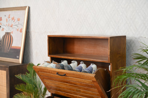 Furnishilp Solid Mango Wood Shoe Rack for Entryway